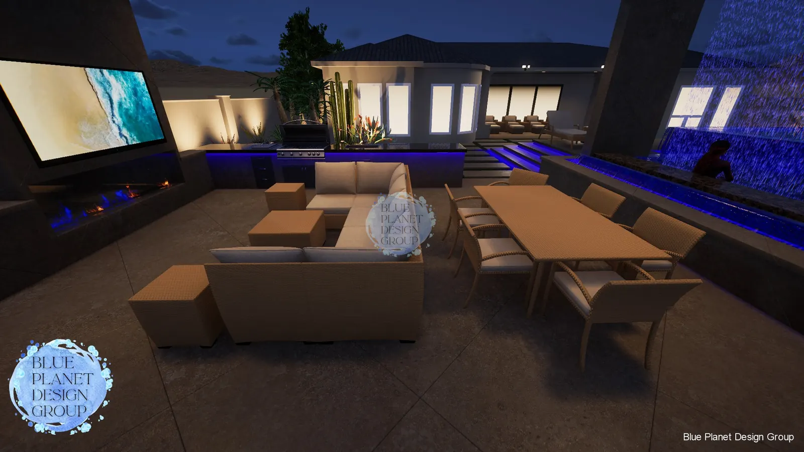 Outdoor kitchen and entertainment zone