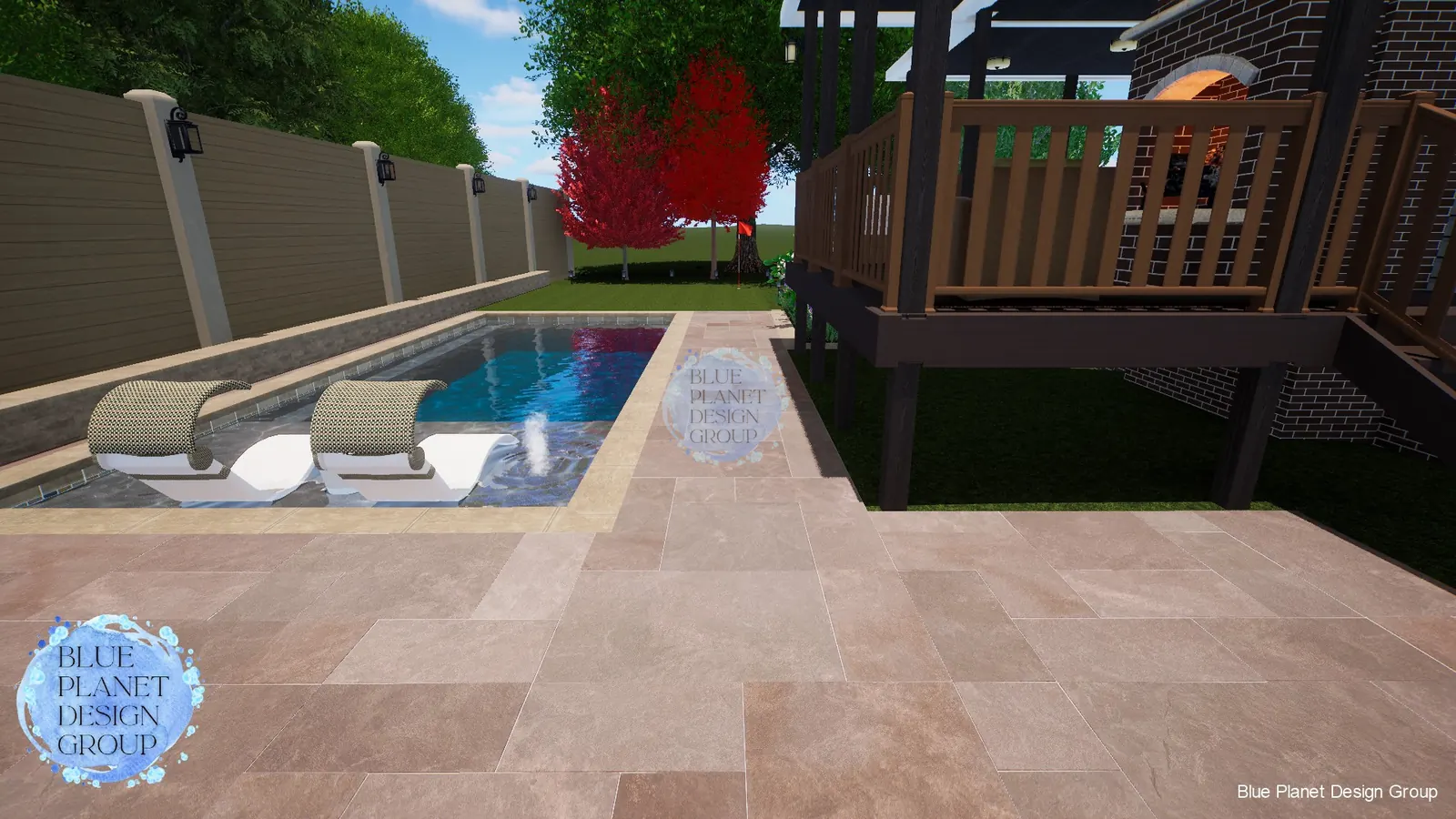 Night plunge pool with spa and water wall